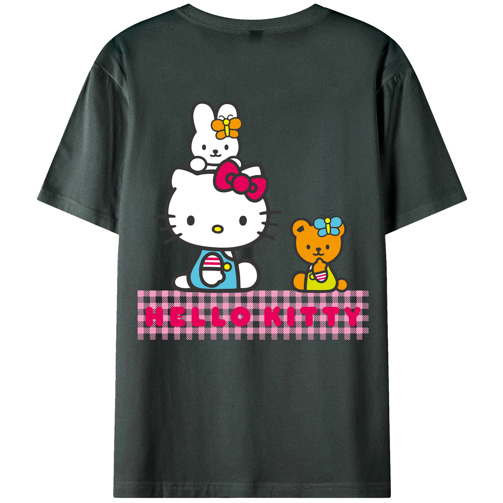 （画像用） Hello Kitty ハローキティ 綿100％ メンズ半袖Tシャツ（バックプリント） 通気性